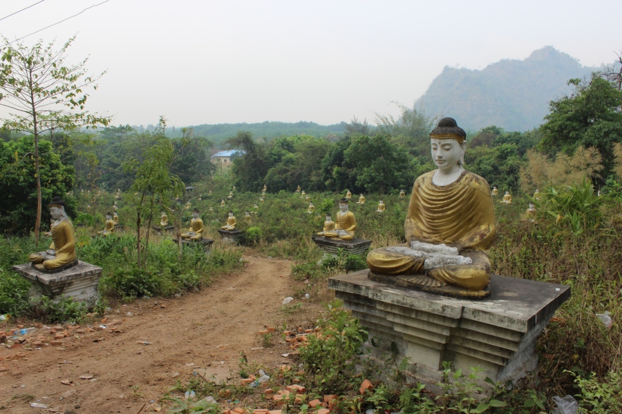 A fascinating assembly of numerous Buddha statues at the foot of Mt. Zwegabin.