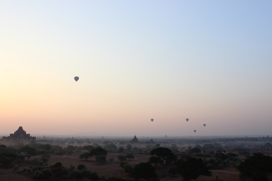 The daily hot air balloons at sunrise.